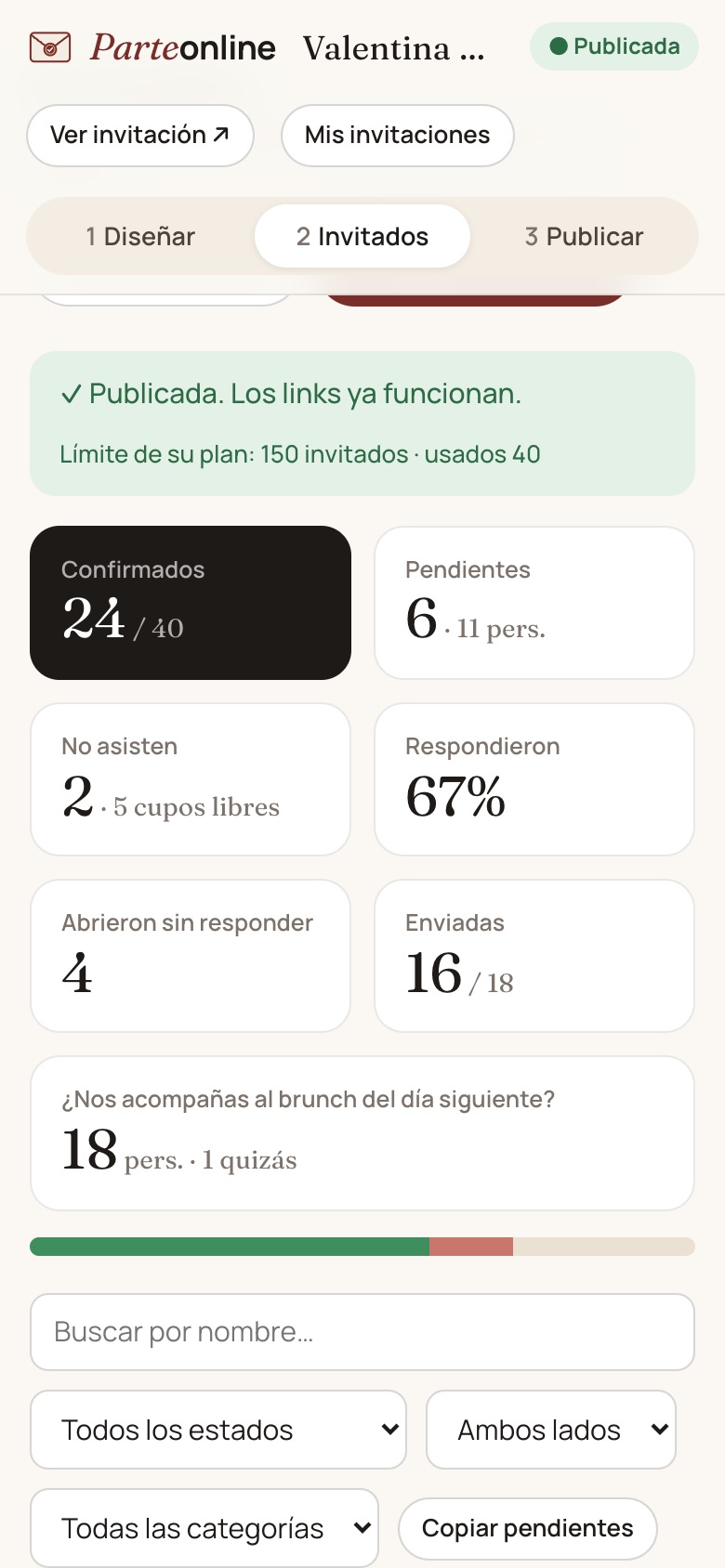 El panel de invitados en el celular